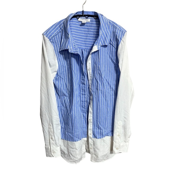 Calvin Klein Light Blue and White Striped Top - Picture 2 of 4